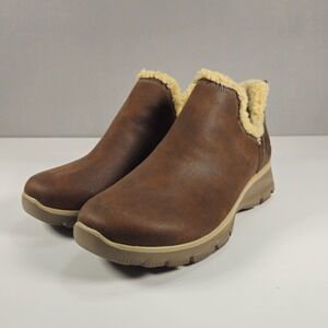 Skechers Easy Going Buried Womens 10 Brown Faux Fur Ankle Boots 49537 New